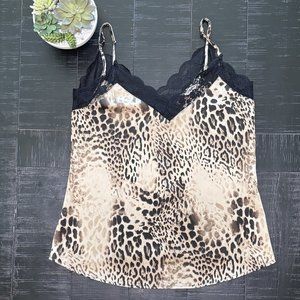 Davi & Dani Leopard Camisole Tank Top w/black lace Size M